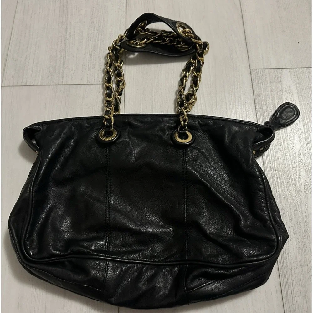 Vintage Y2K Juicy Couture Black Leather Chain‎ Handle Shoulder Bag w/ Dustbag